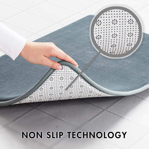 Genteele Bath Mats for Bathroom Non Slip - Smoke Blue 17" x 24" Memory Foam Bathroom Rugs - Quick Dry Bath Mat