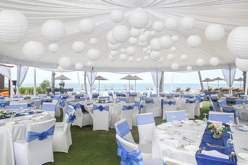 24 Pc Paper Round Lantern for Birthday Bridal Wedding Baby Shower Parties - Great for Indoor or Outdoor (White)
