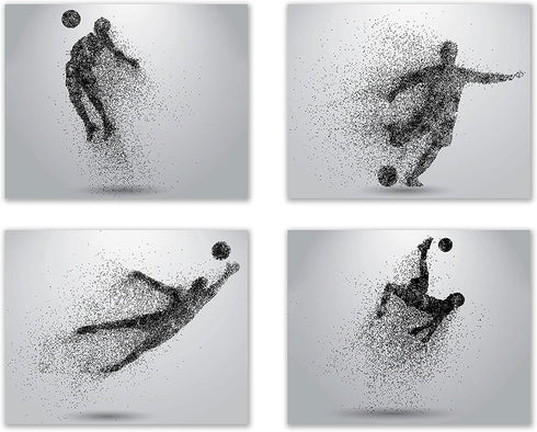 Soccer Wall Art Prints - Particle Silhouette Set of 4 (8x10) Poster Photos - Man Cave- Bedroom Decor