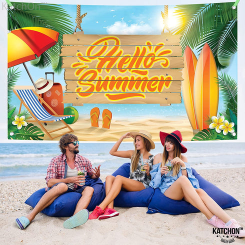 XtraLarge, Hello Summer Banner - 72x44 | Summer Birthday Banner for Hawaiian Party Decorations | Summer Beach Party Decorations | Aloha Banner for Luau Party Decorations | Flamingo Party Decorations