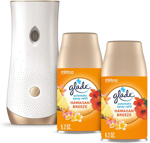 Glade Automatic Spray Refill and Holder Kit, Air Freshener for Home and Bathroom, Hawaiian Breeze, 6.2 Oz, 2 Count