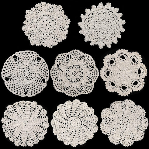 Chuangdi 8 Pieces 6 to 8 Inch Cotton Lace Doilies Crochet Handmade Lace Coasters Round Lace Placemat Rustic Table Doilies Decors for Kitchen Dining Room Party Dressers Dream Catcher Decoration, Beige