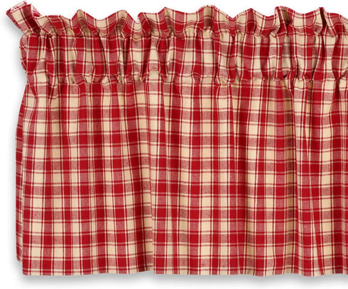 Cackleberry Home Red and Cream French Check Valance Curtain Woven Cotton Jacquard Lined 54 Inches W x 17 Inches L