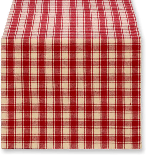 Cackleberry Home Red and Cream French Check Woven Cotton Jacquard Table Runner Reversible 14 x 72 Inches