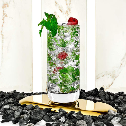 JoyJolt Faye Highball Glasses Set of 6 Tall Drinking Glasses. 13oz Cocktail Glass Set. Lead-Free Crystal Glassware. Bourbon or Whiskey Glass Cup, Bar, Iced Tea, Water, Mojito and Tom Collins Glasses