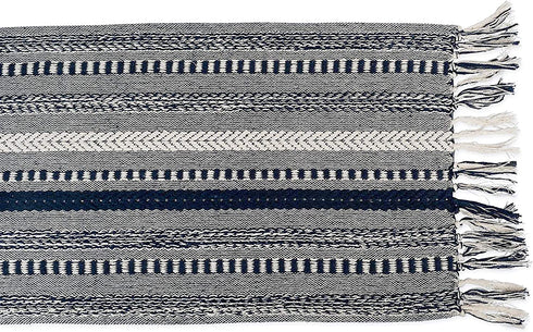 DII Farmhouse Braided Stripe Table Runner Collection, 15x108, Navy Blue