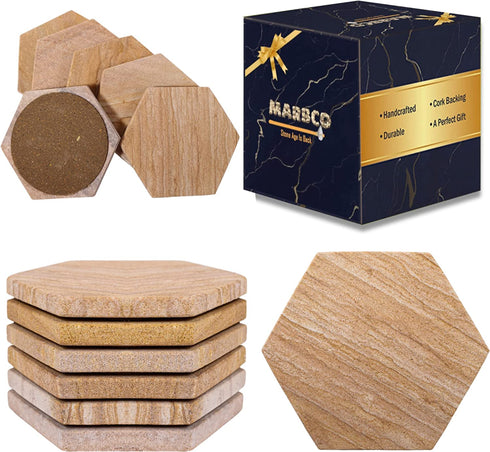 Marbco Sandstone Water Absorbent Hand Crafted Round Coasters for Drinks - 4 Inches Wide Thirsty Stone Bar, Drink Coasters- Made from Rainbow Sandstone