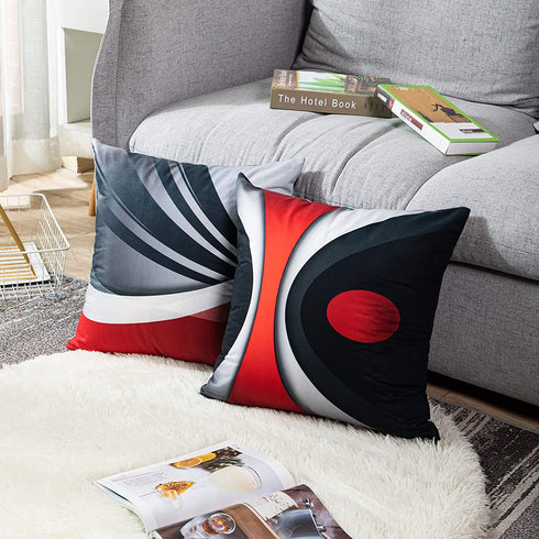 Emvency Set of 4 Throw Pillow Covers Modern Abstract Red Stripes Gray Black White Acrylic Bold Grey Decorative Pillow Cases Home Decor Square 18x18 Inches Pillowcases