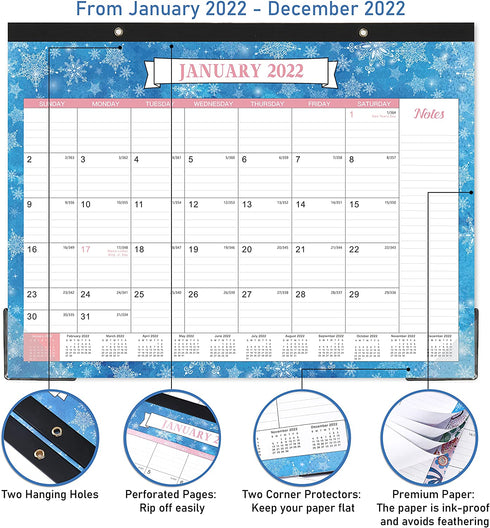 2022 Desk Calendar - Monthly Desk/Wall Calendar, Premium Thick Paper + Corner Protectors - 12 Different Themes 22" — 17", Jan 2022 - Dec 2022, Large Ruled Blocks