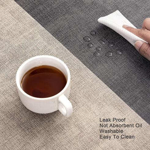 Myir JUN Placemats Dual Sided, Faux Leather Place Mats Set of 4 Indoor Placemats for Dining Table Outdoor Placemats Manteles Individuales Square Non-Slip Washable Table mats (Gray Beige, Square)