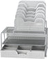 SimpleHouseware Mesh Desk Organizer with Sliding Drawer, Double Tray and 5 Stacking Sorter Sections, Silver