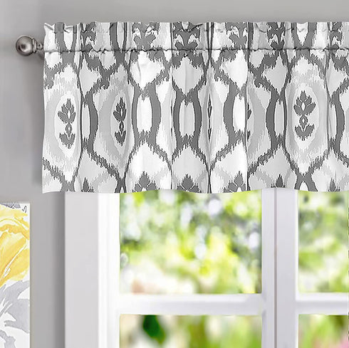 DriftAway Evelyn Ikat Fleur Floral Pattern Window Curtain Valance 52 Inch by 14 Inch Gray
