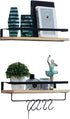Floating Shelves for Bathroom, Kitchen, Living Room , Wood Wall Mounted Shelf for Storage, Decor, Organize, Set of 2 with 5 Hooks (Natural)