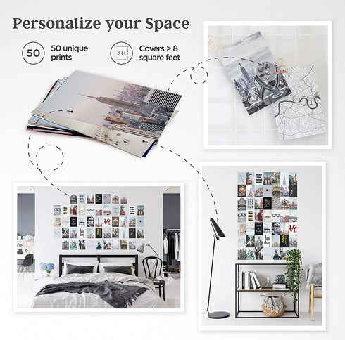 Haus and Hues Aesthetic Photo Collage Kit - City Wall Collage Kit, Picture Collage Kit for Wall Aesthetic | Aesthetic New York Collage Kit, Aesthetic Picture Collage | 4" x 6" (City Set of 50)