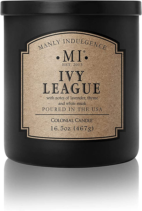 Manly Indulgence Ivy League Jar Candle 16.5 oz - - White Musk, Citrus, Thyme & Lavender - Earthy Amber - Up to 60 Hour Burn - Soy Blend Wax, USA Poured