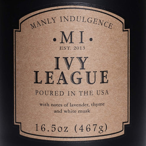 Manly Indulgence Ivy League Jar Candle 16.5 oz - - White Musk, Citrus, Thyme & Lavender - Earthy Amber - Up to 60 Hour Burn - Soy Blend Wax, USA Poured