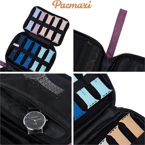 20 Watch Bands Storage Carrying Case Compatible with Watches,Expandable Watch Band Holder Stores 20 Watch Bands Fit for Most Sizes of Watch Straps,Organizer for Watch Bands, Bag Only (Purple)