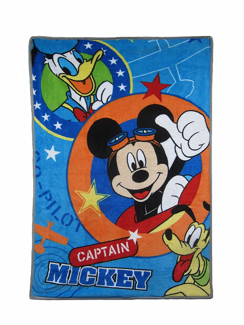 Disney Mickey Mouse Captain Mickey Super Soft Toddler Blanket, Blue, Orange