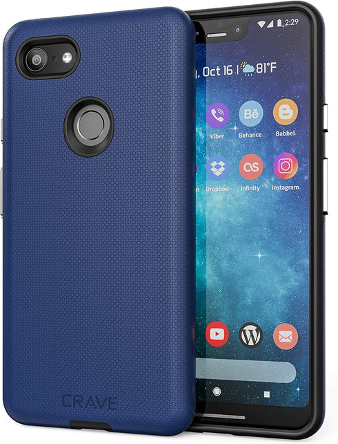Crave Dual Guard for Google Pixel 3 XL Case, Shockproof Protection Dual Layer Case for Google Pixel 3 XL - Navy