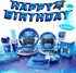 DECORLIFE Video Game Party Supplies Serves 24, Complete Gamer Party Supplies Includes Tablecloth, Popcorn Boxes, Blue, Total 200pcs for Boys Birthday