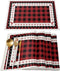 T&H XHome Merry Christmas Cotton Linen Non-Slip Placemats for Dining Table,Christmas Elk Snowflakes on Buffalo Plaid Washable Table Mats Heat Resistant Stain Resistant Kitchen Table Placemat Set of 4