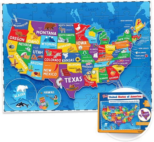 United States Puzzle for Kids - 70 Piece - USA Map Puzzle 50 States with Capitals - Childrens Jigsaw Geography Puzzles for Kids Ages 4-8, 5, 6, 7, 8-10 Year Olds - US Puzzle Maps for Kids Learning