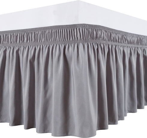Biscaynebay Wrap Around Bed Skirts for Full & Full XL Beds with Short Drop of 12", Silver Grey Elastic Dust Ruffles Easy Fit Wrinkle Resistant Silky Luxurious Fabric Solid Machine Washable