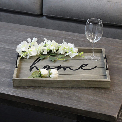 Elegant Designs HG2000-RGH Wood w-Handles Decorative Serving Tray, 15.5" x 12", Rustic Gray Home