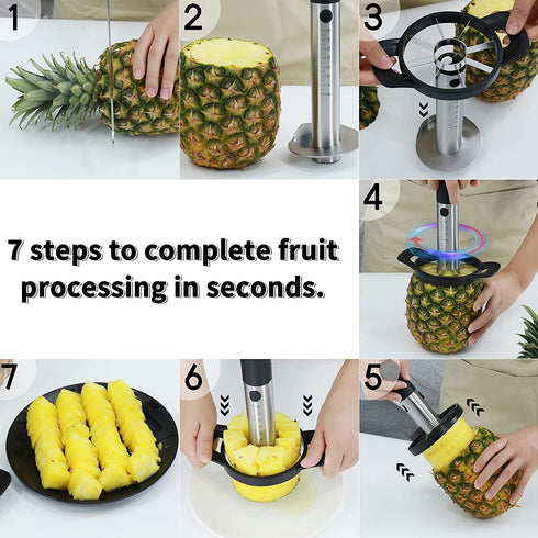 Newness Pineapple Corer and Slicer Tool, Durable Pineapple Core Remover with Upgraded Cutter & Reinforced Thicker Blade, Stainless Steel Kitchen Fruit Gadget for Diced Pineapple Rings, Black Handle