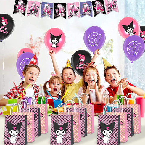 UINE 16 Pack Kuromi and My Melody Party Bags paper bags, Kuromi Bags for Kids Birthday,Candy Treat Bags for Boys Girls Kuromi Birthday Party Supplies