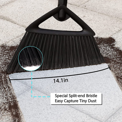 Eyliden Outdoor Broom Commercial Heavy-Duty with Long Handle Rough Surface Angle Brooms for Garages Courtyard Sidewalks Decks Perfect for Indoor Kitchen Room Office Lobby Sweeping (Black Broom)