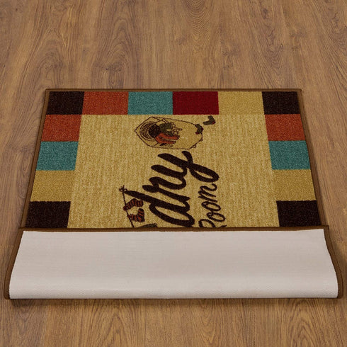 Ottomanson Laundry Collection Checkered Border Rubberback Area Rug/Mat, 2'3" x 3', Multicolor