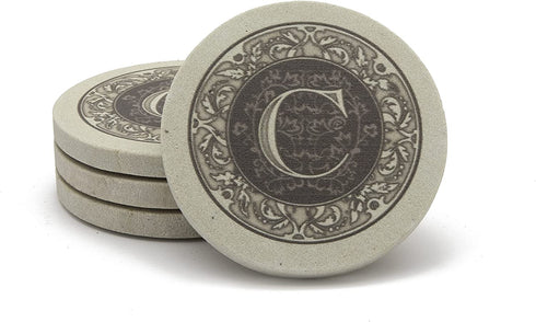 Thirstystone Monogram Coasters, All Natural Stone with Non-Slip Cork Backing, Drink Absorbent & Protects Table, Great for Gifts, Letter C (Set of 4)