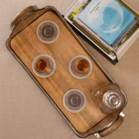 Thirstystone Monogram Coasters, All Natural Stone with Non-Slip Cork Backing, Drink Absorbent & Protects Table, Great for Gifts, Letter C (Set of 4)