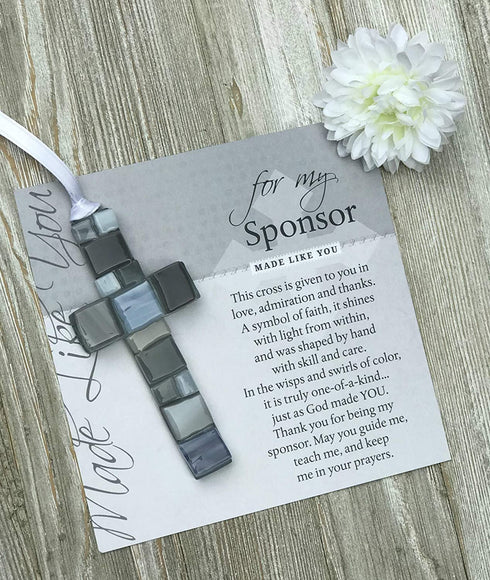 Gift for Sponsor/Sponsor Appreciation Gift -Handmade in USA Mosaic Glass Cross with Touching Sentiment - Thank You Gift for Sponsor/ Confirmation Sponsor Gift