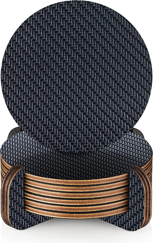 Modern Coasters for Drinks| Premium Carbon & Wood Coaster | Unique Geometric Design | Protects Wooden Table | Unique Gift in Luxury Gift Box (Carbon Round with Holder)