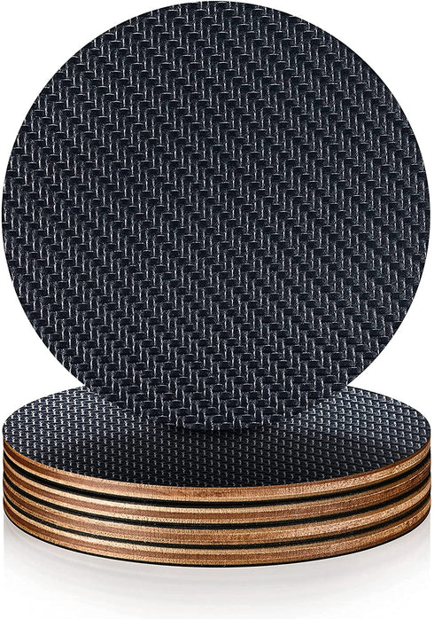 Modern Coasters for Drinks| Premium Carbon & Wood Coaster | Unique Geometric Design | Protects Wooden Table | Unique Gift in Luxury Gift Box (Carbon Round with Holder)