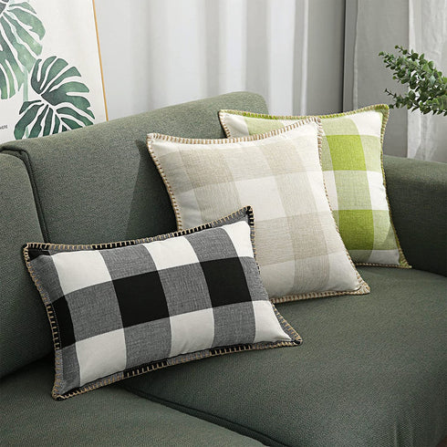decorUhome Set of 2 Buffalo Plaid Check Throw Pillow Covers Farmhouse Decorative Fall Pillow Cases for Bed Couch Sofa, 12x20 Inch, Black and White