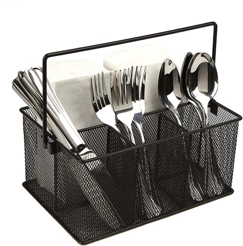 Mind Reader Storage Basket Organizer, Utensil Holder, Forks, Spoons, Knives, Napkins, Perfect for Desk Supplies, Pencil, Pens, Staples - 2 Pack, Black