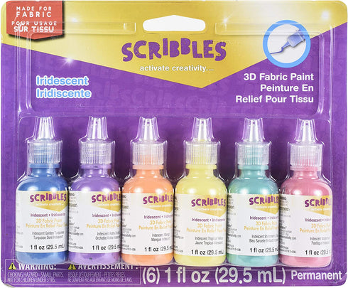 SCRIBBLES 18536 Dimensional Fabric Paint, Iridescent, 6-Pack, 1 oz