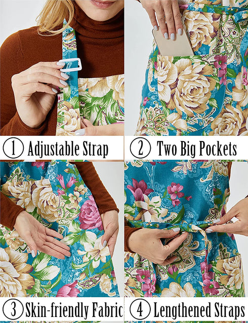 2 Pack Bib Aprons for Women Soft Cotton Linen Kitchen Cooking Chef Apron with Pockets Adjustable Machine Washable 002