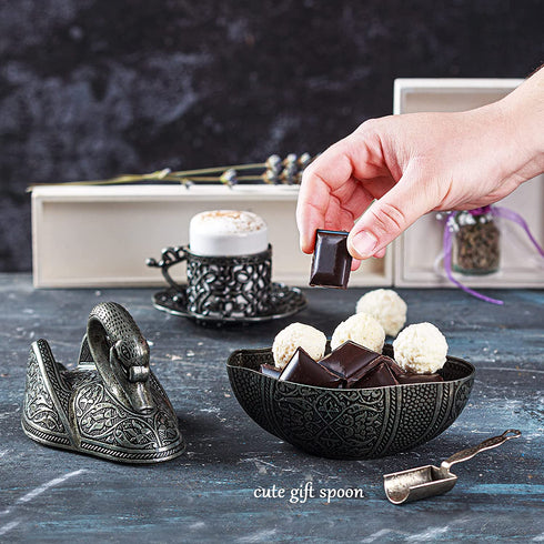 Antique Candy Serving Bowl with Lid, Authentic Fancy Sugar Bowl, Ottoman Style Metal Swan Turkish Delight Serving Dish, Silver Decorative Centerpieces Dish (Antique Silver)
