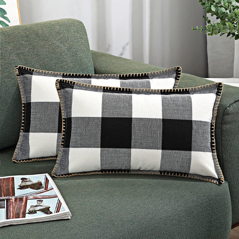 decorUhome Set of 2 Buffalo Plaid Check Throw Pillow Covers Farmhouse Decorative Fall Pillow Cases for Bed Couch Sofa, 12x20 Inch, Black and White