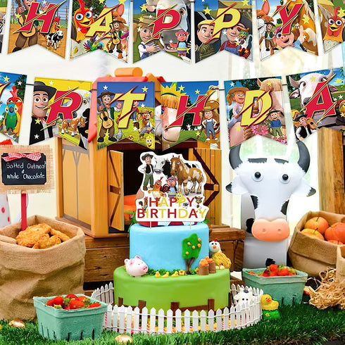 38 Pcs Zenon Farm Theme Birthday Party Decorations,Party Supply Set for Kids with 1 Happy Birthday Banner Garland , 13 Cupcake Toppers, 18 Balloons,6 Spiral for Party Decorations