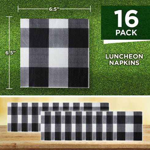 Havercamp Black and White Party Bundle | Dinner & Dessert Plates, Luncheon Napkins | Great for Lumberjack Themed Events, Rustic Birthday Party, Family Picnic