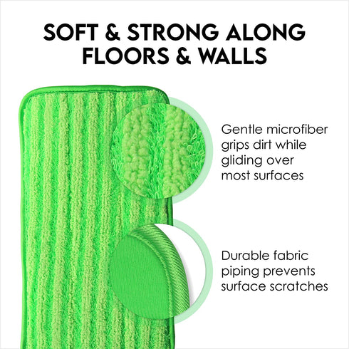Microfiber Mop Pads 4 Pack - Reusable Washable Cloth Mop Head Replacements Best Thick Spray Wet Dust Dry Flat Velcro Attachment 18" Inch - Cleaning Refill Fits Bona, Bruce, Rubbermaid, Libman + More