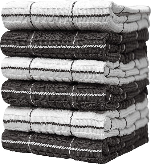 Pack of 6 Premium Kitchen Towels Set - Window Pane Design Kitchen Hand Towels - Large, 435 GSM, Ultra Absorbent - Dish Towels for Drying Dishes - Cotton Tea Towels - Kitchen Hand Towels - Grey