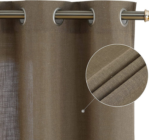 Linen Blend Textured Semi-Sheer Grommet Window Curtain Panels for Living Room Bedroom Farmhouse Window Treatment Curtains, Brown, 37 x 63 Inch, 2 Panels