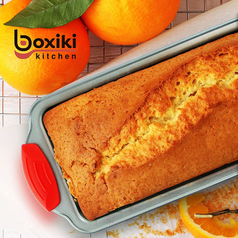 Premium Loaf Pan 8.5" with Non-Stick Steel - Bread Pan for Baking Bread - Professional Steel Baking Pan w/ Silicone Handles for Baking Banana Bread, Meatloaf and Pound Cake by Boxiki Kitchen