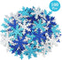 100 Pieces Snowflake Confetti Double-sided Sprinkles Christmas Snowflake Confetti Glitter Snowflake Confetti Decoration for Christmas Baby Shower Birthday Party Supplies (Silver, Blue, Royal Blue)